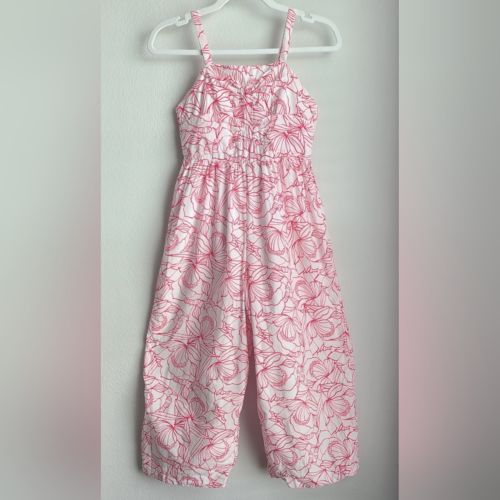 Janie and Jack - Girl's Pink White Hawaiian Inspired Jumpsuit, Sz 12